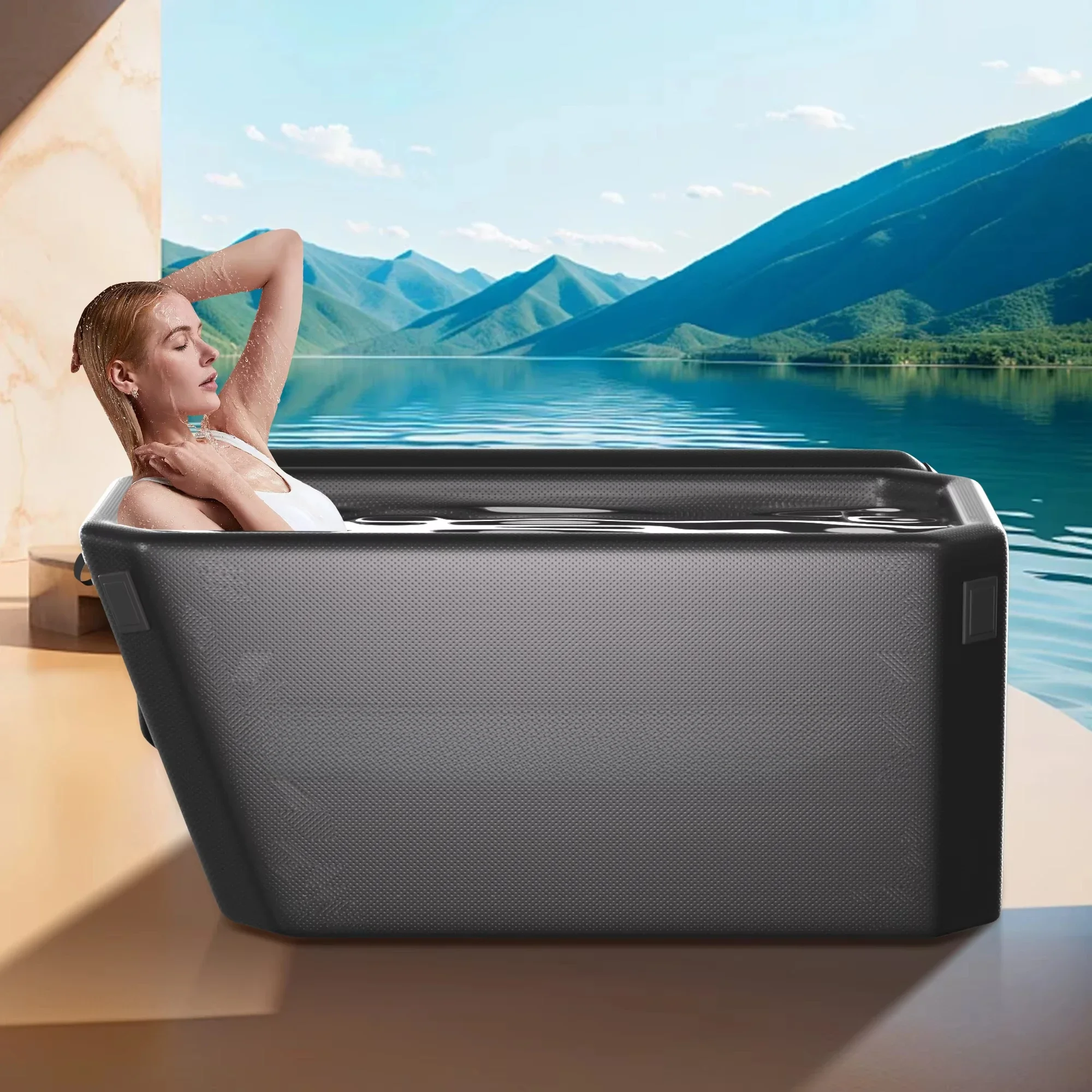 ICEGALAX Angled Ice Bathtub Portable PVC Cold Plunge Tubs Inflatable Cryotherapy Ice Bath Tubs