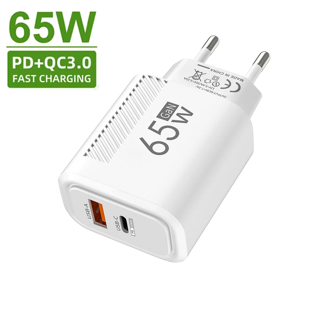 PD 65W GaN USB Charger Fast Charging QC 3.0 Type C Mobile Phone Charger Wall Adapter For Iphone 15 Pro Max Xiaomi Samsung Huawei