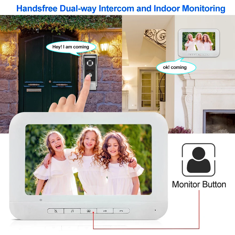 Smart Home 7\'\' Video Door Phone Intercom System Security IR Night Vision Dual-way Home Intercom For Apartment Video Doorbell