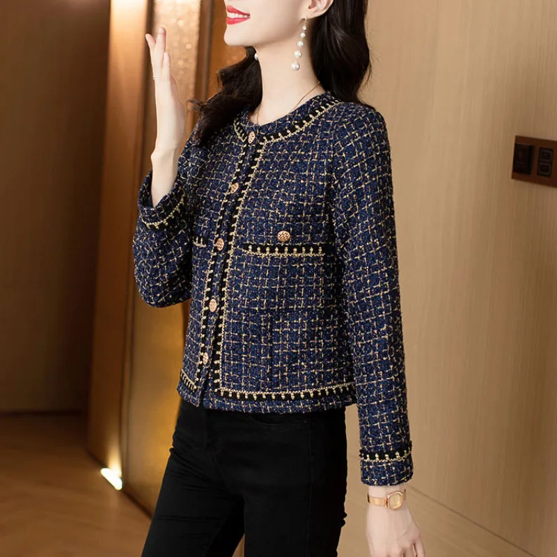 سترة نسائية أنيقة منقوشة فضفاضة غير رسمية واحدة الصدر سترة معطف نسائي قصير ملابس خارجية موضة ربيع خريف 2026