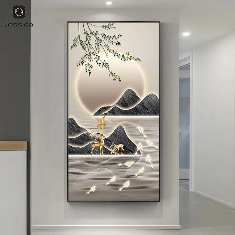 Entrance decoration paintings, light luxury entrance hallway, corridor wall paintings, modern and simple nine fish pictures,