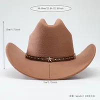 Vintage Wool Western Cowboy Hat With Leater Belt Gentleman Lady Jazz Fedora Wide Brim Sombrero Hombre Caps - Image 5