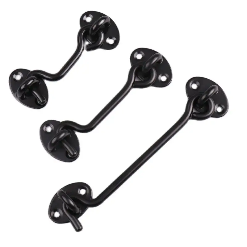 

Black Stainless Steel Window Lock With Safety Switch Cabin Window Hook Door Eye Latch Silent Catch Holder with Screws