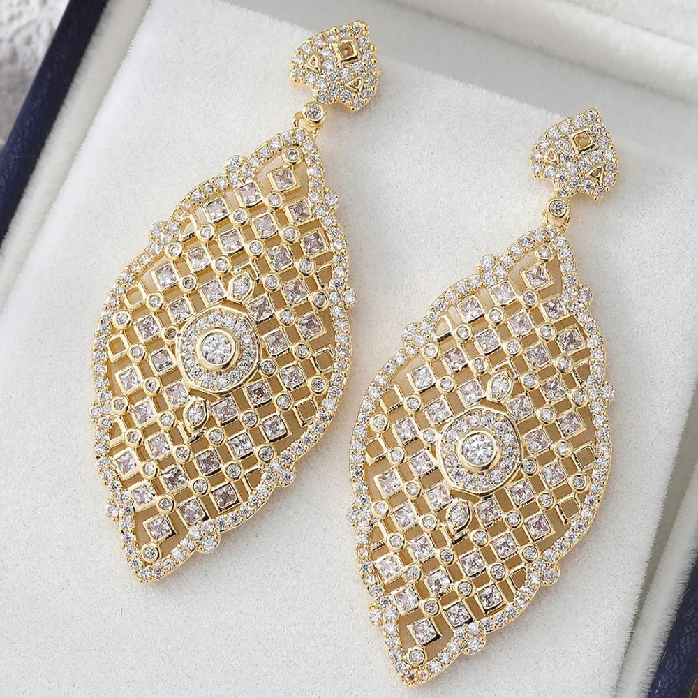 

Kellybola New Luxury Romantic Big Drop Earrings Shiny Cubic Zircon Fashion Earrings For Women Bridal Wedding Party Accessories