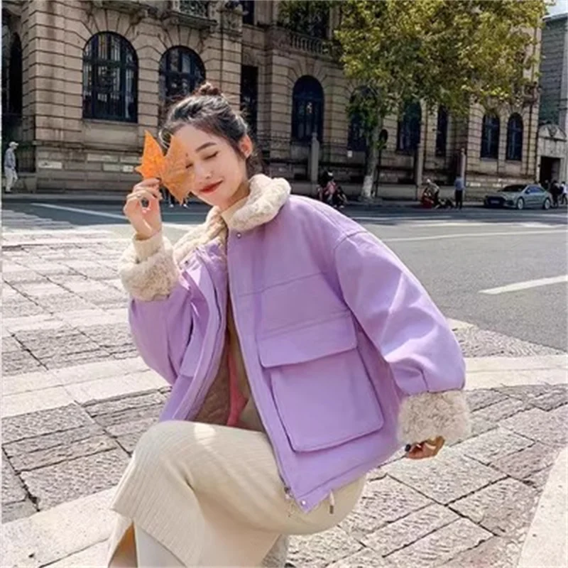 Chaqueta de algodón holgada para mujer, abrigo pequeño de lana de cordero, versión coreana, tendencia de invierno, B47, 2023