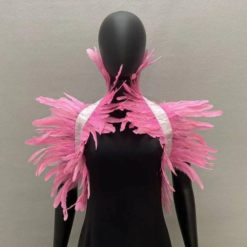 Carnival Party Cosplay Gothic Women Shawl Natural Feather Black Fake Collar Scarf For Men Women Feathers Shawls