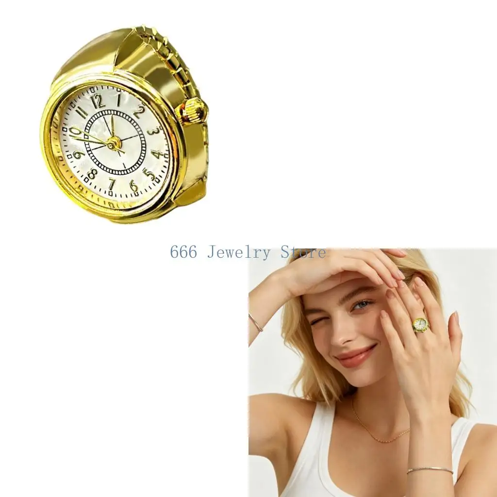 F2TD Fashion Ring Watch Analog Timepiece with Round and Metallic Finger Accessory for Daily Outfit Styling and Commute
