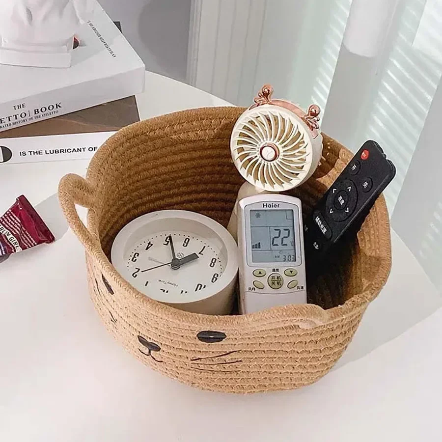 Multipurpose Woven Storage Basket Desktop Small Items Organize Deposit Case Toys Sundires Decorative Cosmetics Holder Container