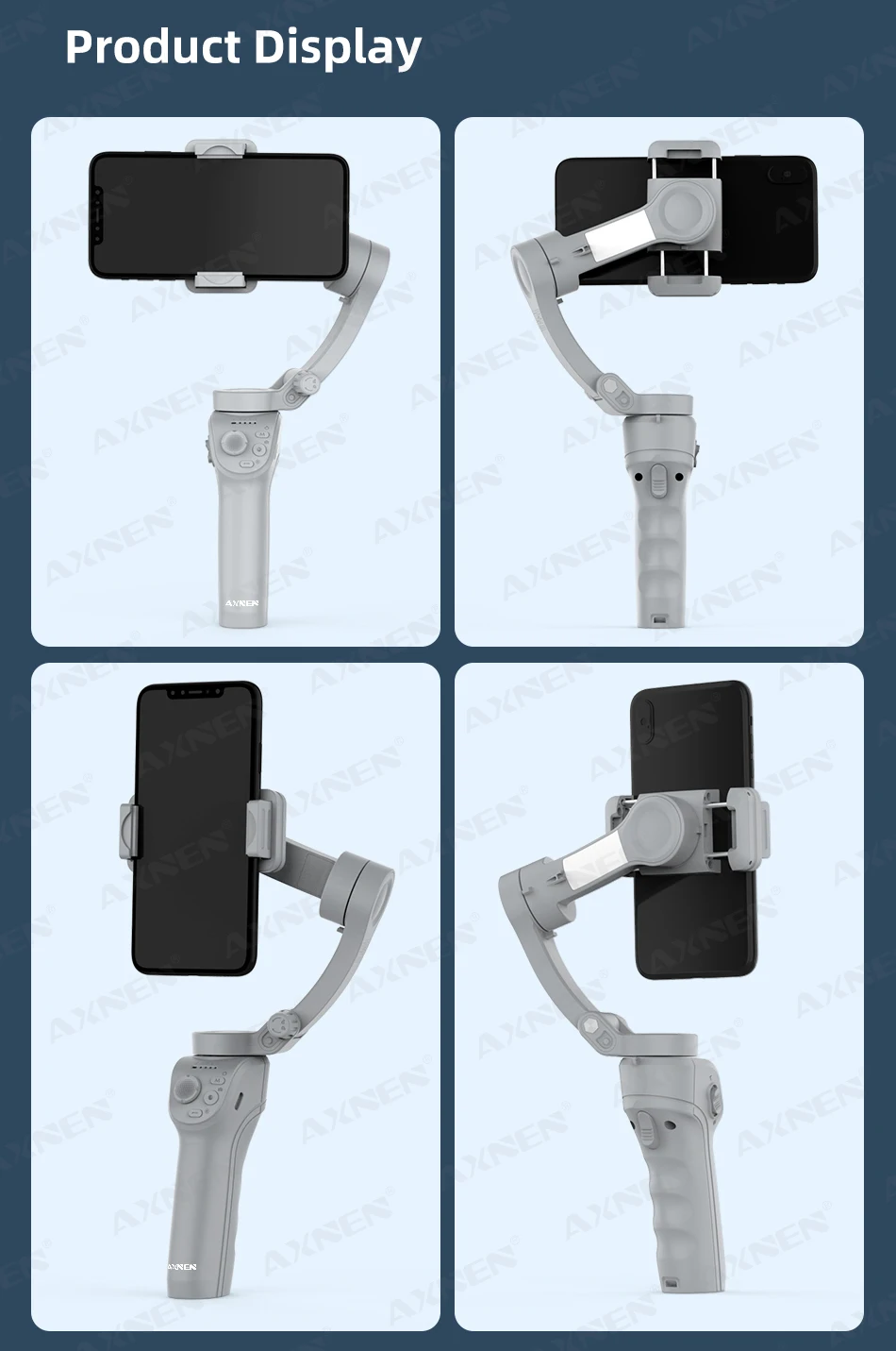3-Achsen-Handstabilisator mit Zoomfunktion, Aufhelllicht, Bildstabilisierung für Smartphones, unterstützt Gesichtserkennung_voghion.com