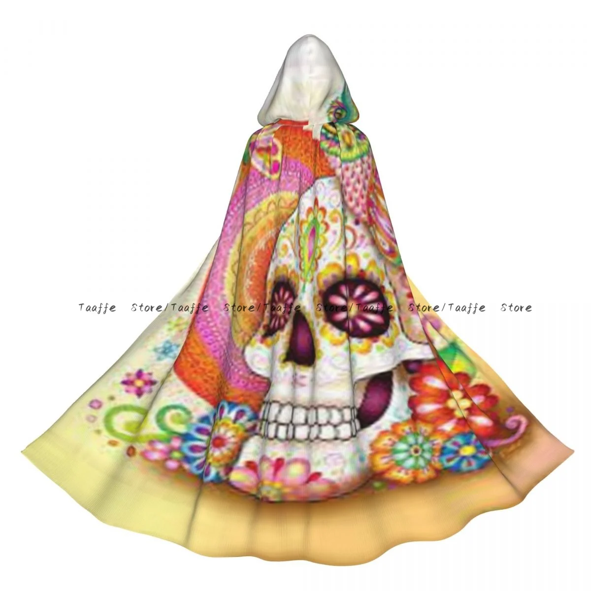 

Средневековый плащ для косплея, пальто с капюшоном, сахарный череп, искусство-красочный День мертвых, художественная накидка, пальто, длинный плащ, плащ волшебника