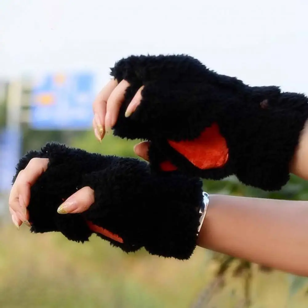 Warm Comfortable Gloves Cozy Plush Cat Paw Claw Gloves for Women Cute Winter Kitten Mittens Warm Non-slip Fingerless for Office