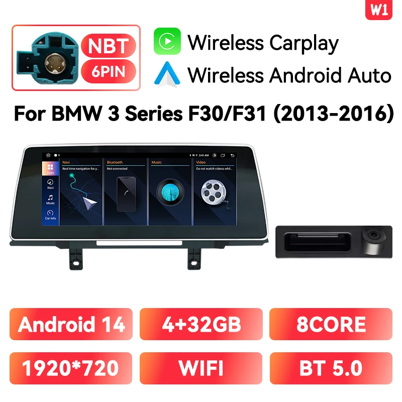Draadloze CarPlay Autoradio Speler Voor BMW Serie 3 4 F30 F31 F32 F33 F34 F36 NBT Multimedia Android 14 Auto GPS 4G Wifi Stereo
