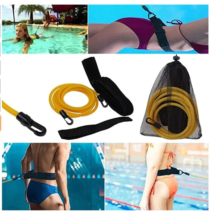 3M Swim Training Belts Latex Tubes Safety Rope Swim Training Resistance Elastic Belt Adjustable Swimming Pool Exerciser
