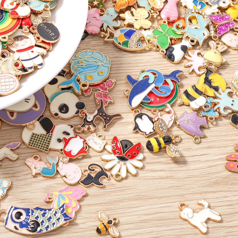 Tusember Mix Charms Emaille-Anhänger mit Katze, Hund, Fisch, Eule, Einhorn, Tieren für DIY handgefertigten Schmuck, Armbänder, Halsketten, Ohrringe – Detail 6