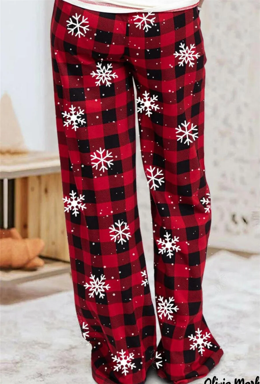 Christmas Printed Pajama Pants Women Elastic High Waist Drawstring Trousers Loose Wide Leg Homewear Pants