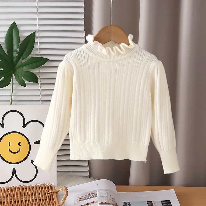 

Детская одежда, свитер для девочек, весна-осень 20220, новый детский полуводолазка, вязаный топ с краями грибка