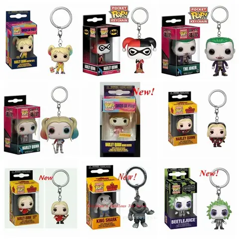 FUNKO POP Movies Suicide Squad The Joker Harley Quinn King Shark Keychain Toy Action Figure Collection Toys for Kids with Box