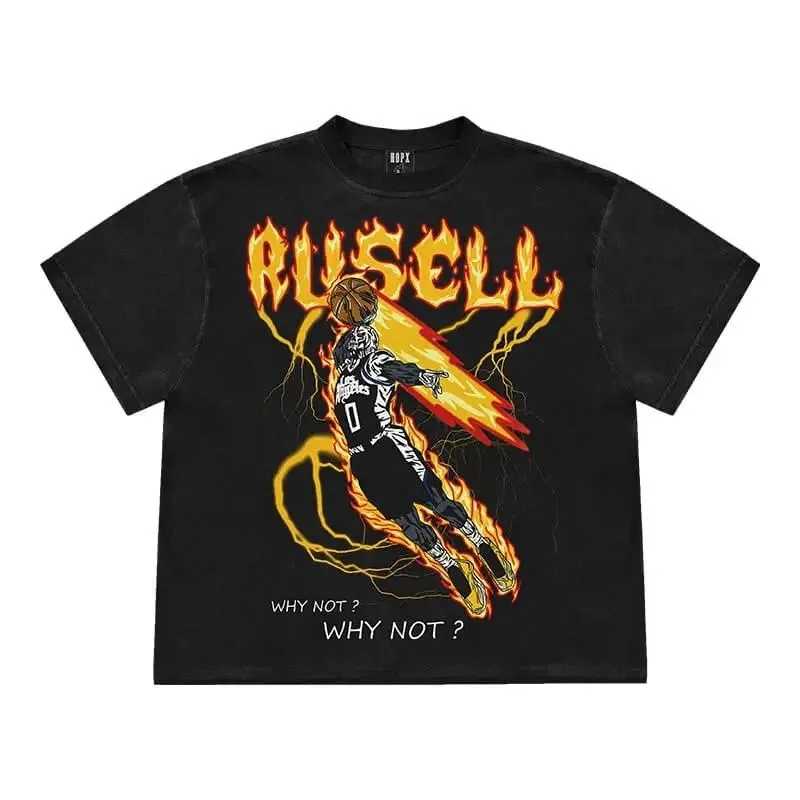 

2024new Summer American Vintage Skull Print NBA Basketball Trend Clippers Westbrook Leonard Short Sleeve T-shirt Trend Faashion