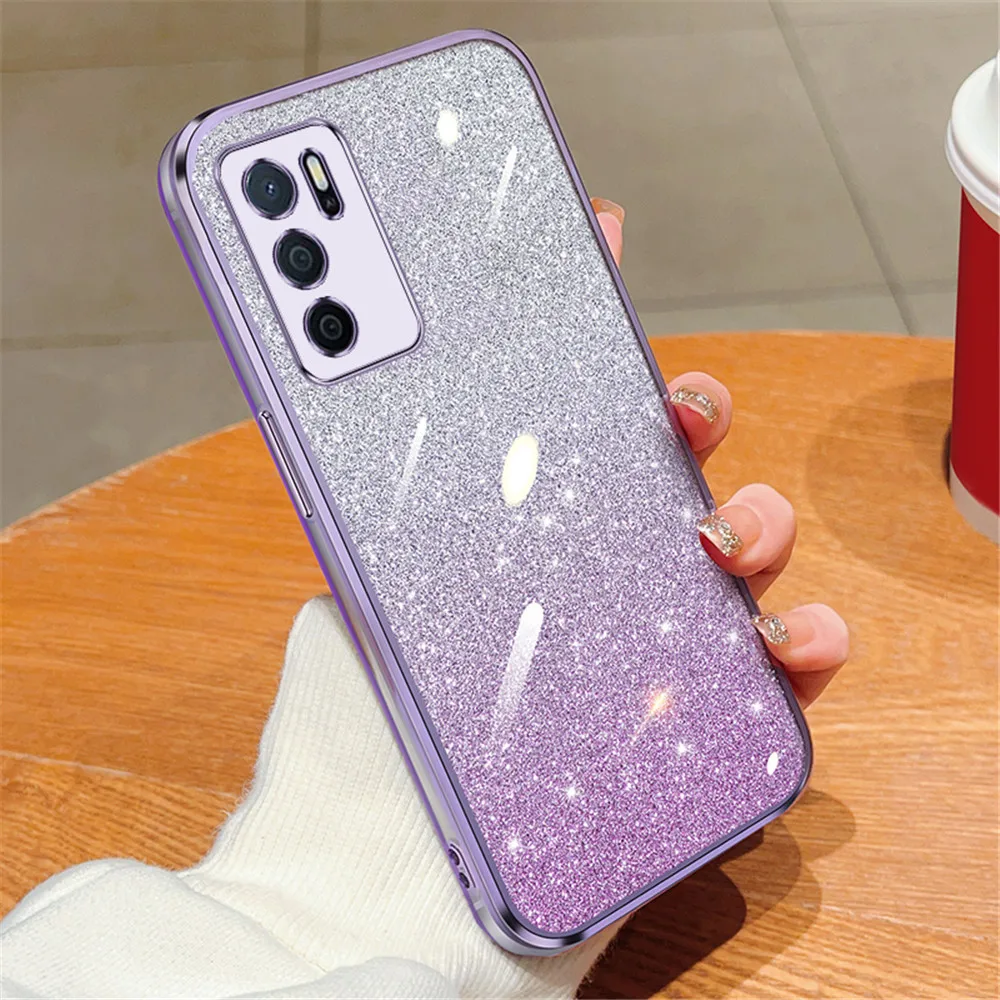 Gradient Glitter Plating Clear Phone Case For OPPO A16 A16S A17 A54S A53S 4G A91 A5 A8 A9 A31 A33 A53 2020 Soft Silicone Cover