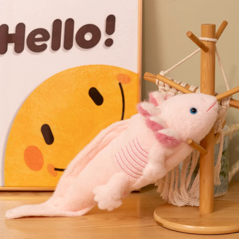 Soft Stuffed Animal Axolotl Plush Toy Lying Pose Pink Black Salamander Stuffed Doll Fluffy Plushies Home Desk Decor