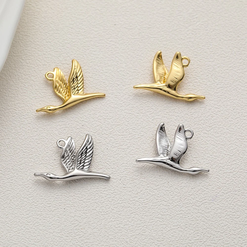 4PCS 14K Gold Plated Crane Pendant Brass Jewelry DIY Making Supplies Necklace Material Accessories