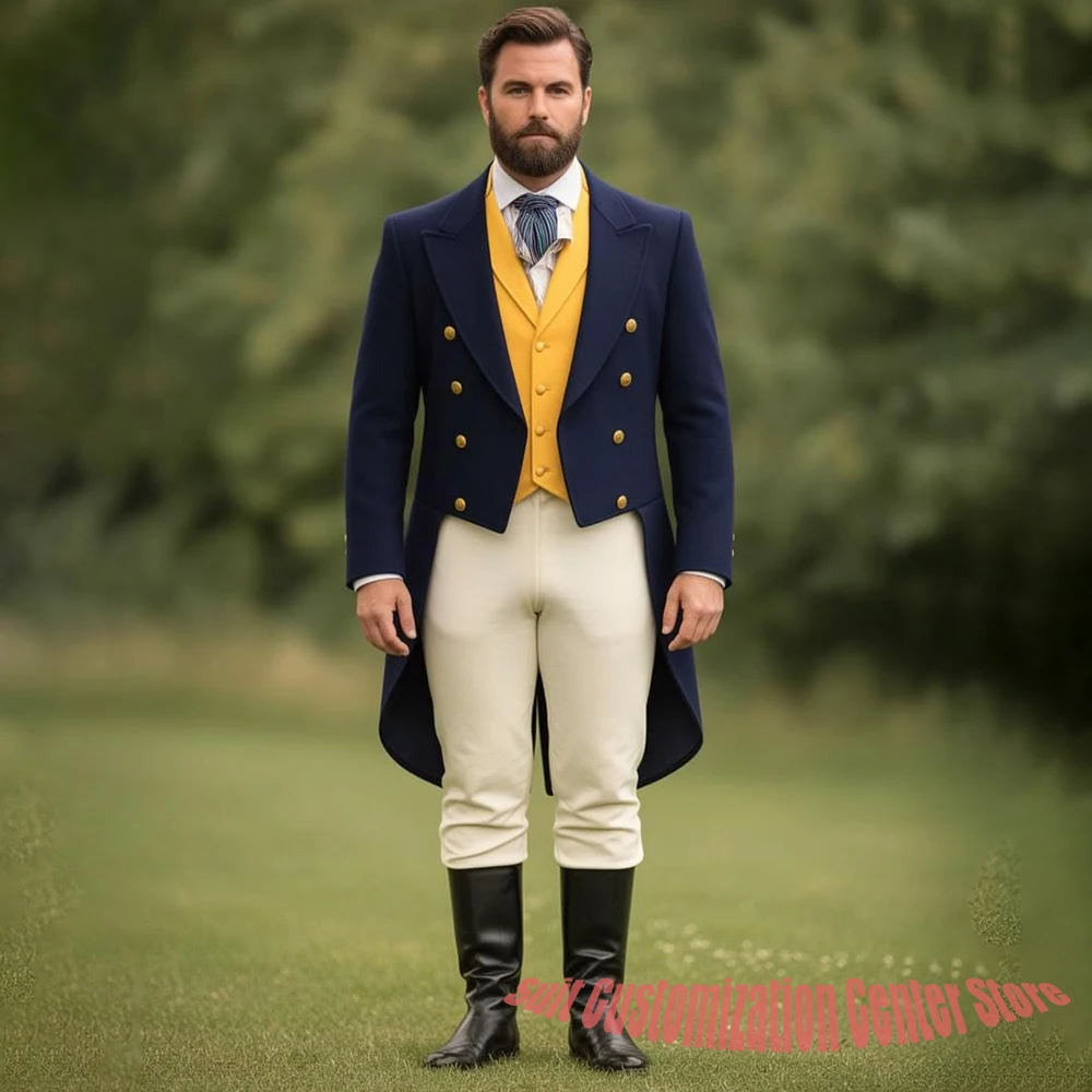 Classic Navy Blue Men's Suits and Separates Double-Breasted Tailored Jacket+Vest+Pants 3Pieces Elegant Formal Wedding Groom Wear