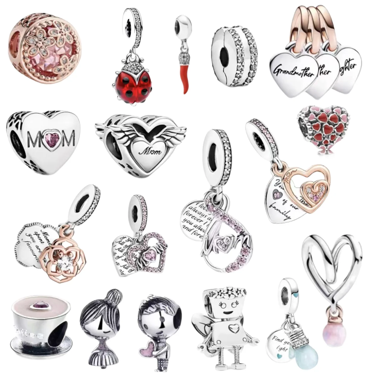 

Jewelry 100%925 sterling silver Cute Robot Moon Girl Boy Mom Pendant Beads Lady diy bracelet Mother's Day birthday Gift