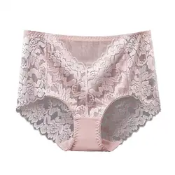 Tummy Control Panties Lace High Waist Underwear Elegant Lace High Waist Tummy Control Women's Underpants with Flower Embroidery