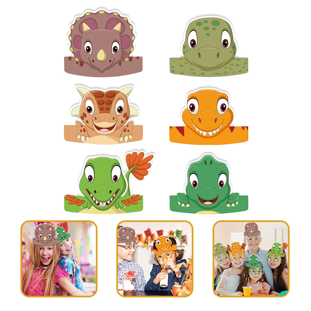 

6pcs Children Birthday Hats Dinosaur Headwear Hats Props Kids Party Favors dinosaur party hats party hats for kids