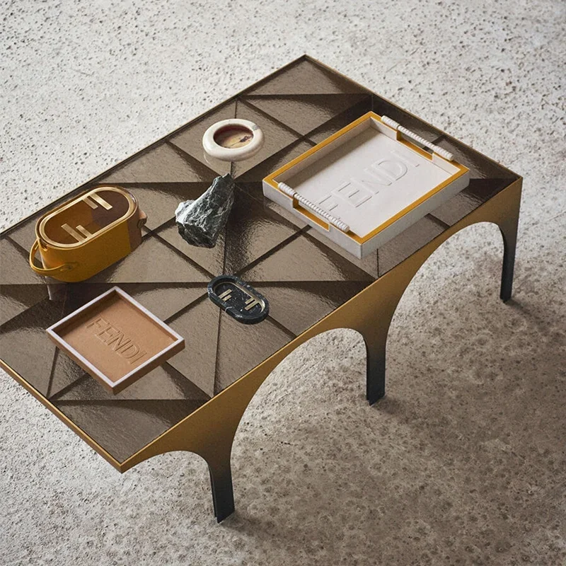 

Creative square lamp luxury water ripple glass stainless steel living room tea house hotel coffee table