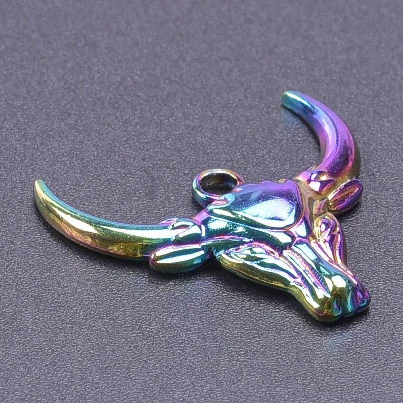 6pcs Stainless Steel Hip Hop Punk Bull Head Charms For Jewelry Making Ox Animal Pendant Necklace DIY Handmade Craft Accessories