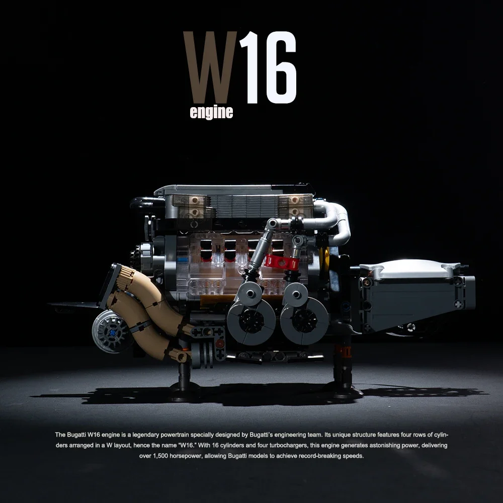 เครื่องยนต์ W16 V8 Building Block ชุด Aeroengine อาคารของเล่นมอเตอร์ไดรฟ์ภาพจําลองรูป 3D รถคอลเลกชันเครื่องประดับ