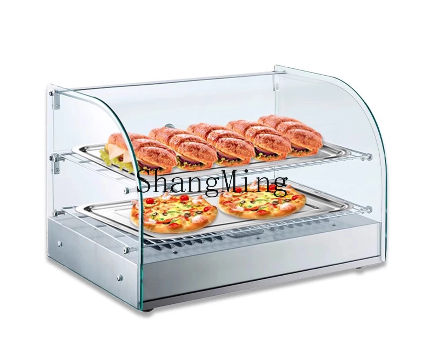 خزانة عازلة زجاجية صغيرة لسطح المكتب من SM، خزانة عرض منحنية من تورتة البيض والطعام المقلي