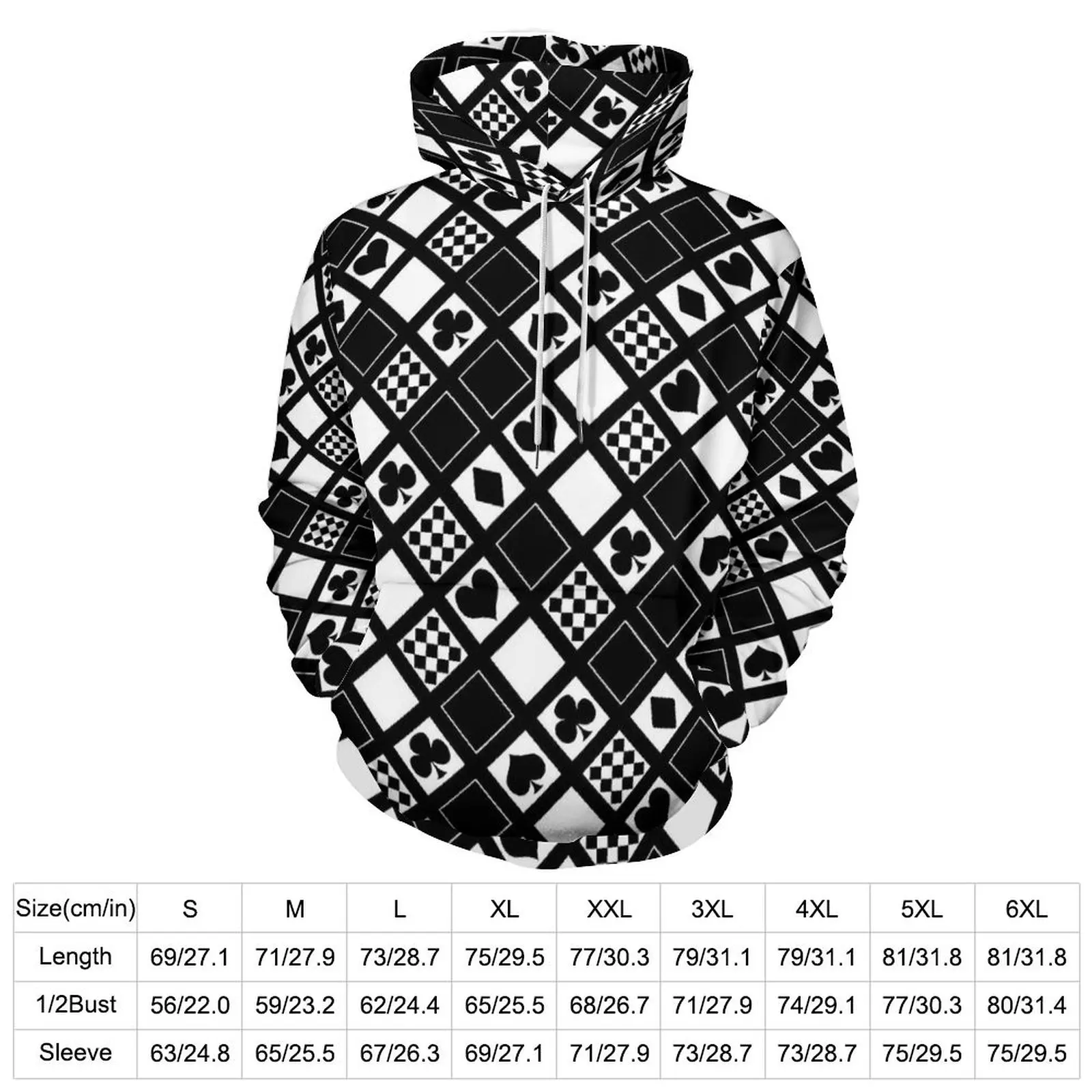 Poker Cards Casual Hoodies Men Hearts Crosses Clubs Hip Hop Printed Sweatshirts Winter Long Sleeve Loose Oversized Hoodie