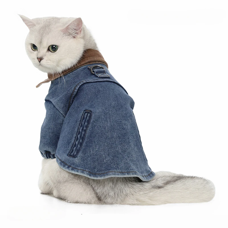 Pet Clothes Washed Denim Soft Jacket Schnauzer Teddy Panda Dog ShirtWarm Hoodie Pug Clothes Puppy Apparel Dog Supplies Products