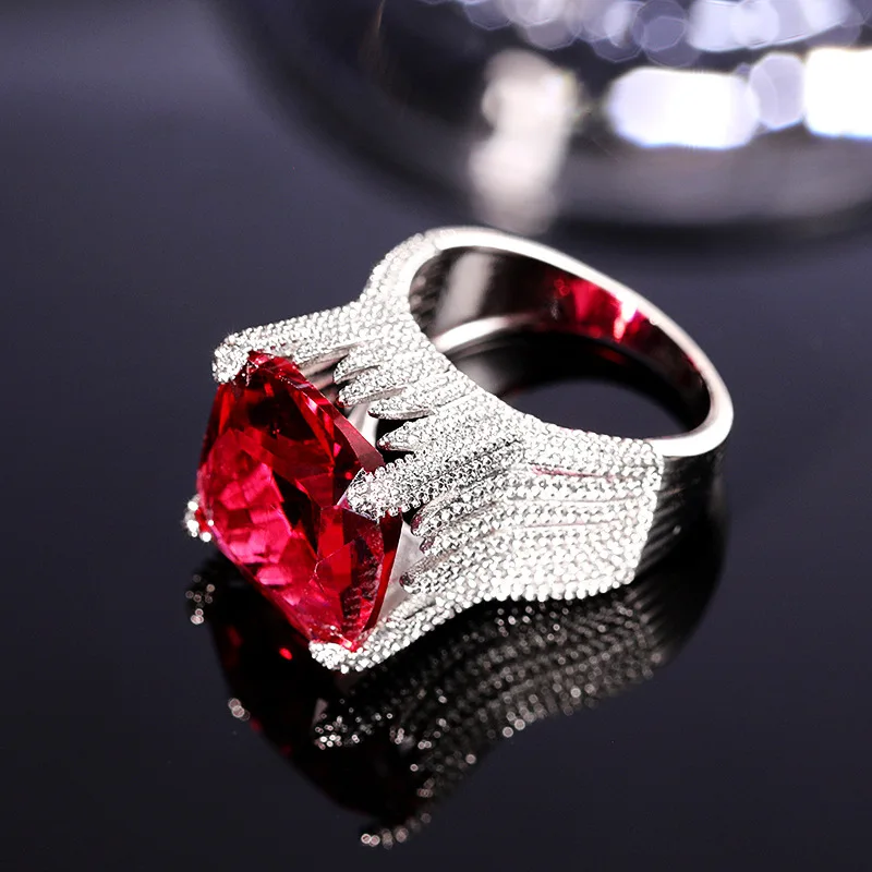 Shi-anillo rojo de lujo para mujer, anillo geométrico dominante, accesorios de estilo europeo y n, 2024