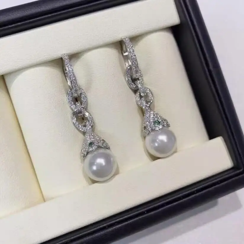 

gorgeous pair of 10-11mm south sea round white pearl dangle earring 925s