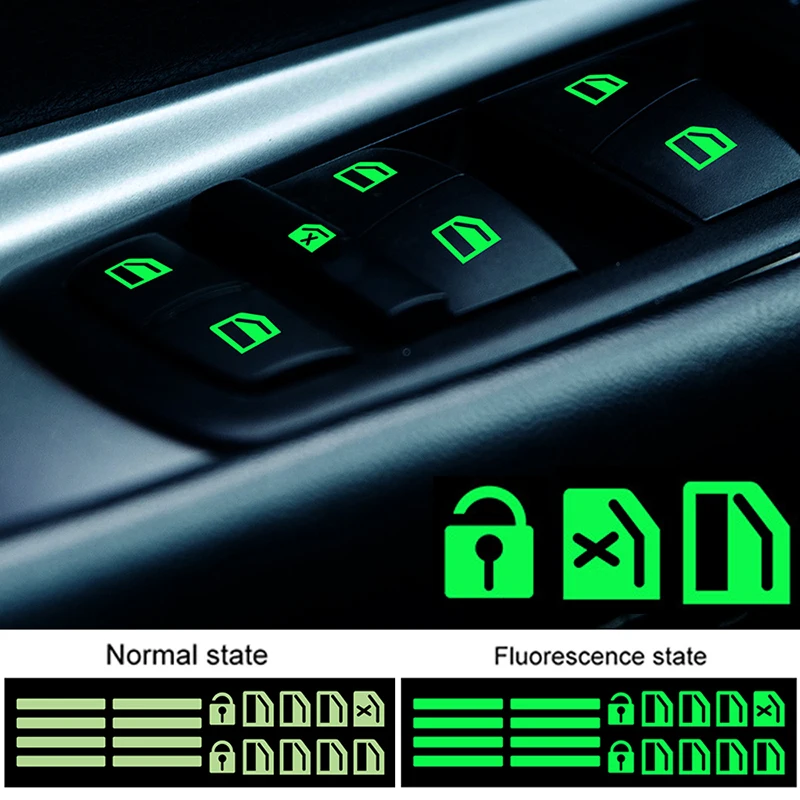 Luminous Car Door Window Lift Button Sticker Windows Control Pane Reflective Decals Switch Car Accessories for Benz Bmw Toyota