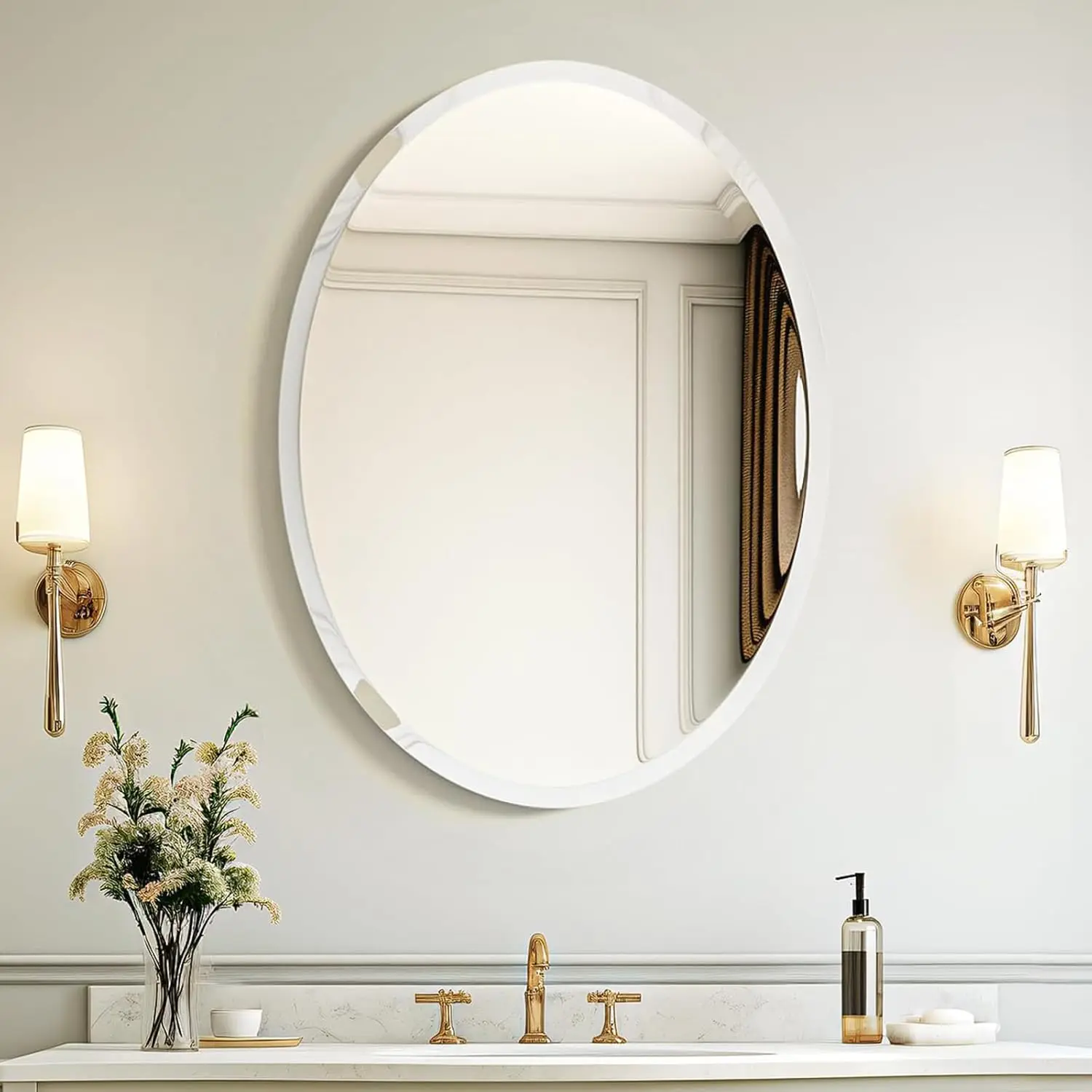 

20x28 Inch Oval Frameless Bathroom Mirror with Beveled Edge, Modern Vanity Wall Decor for Home