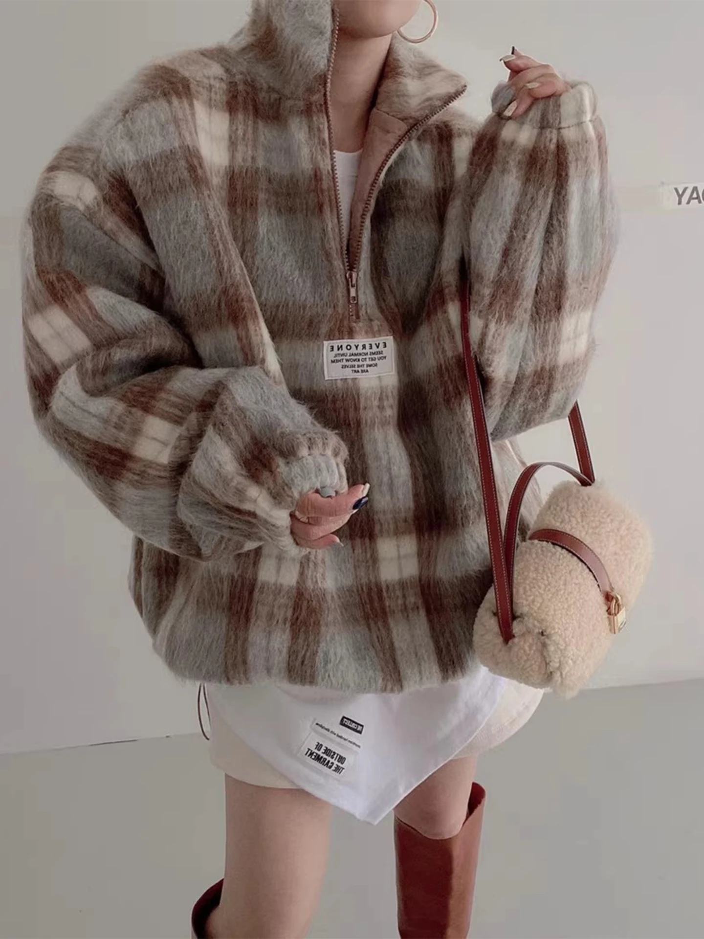 

Женская зимняя новинка: худи Laid-ba в стиле пэчворк с клетчатым узором, вельветовая куртка с универсальным дизайном и надписями, длинный рукав, милый стиль