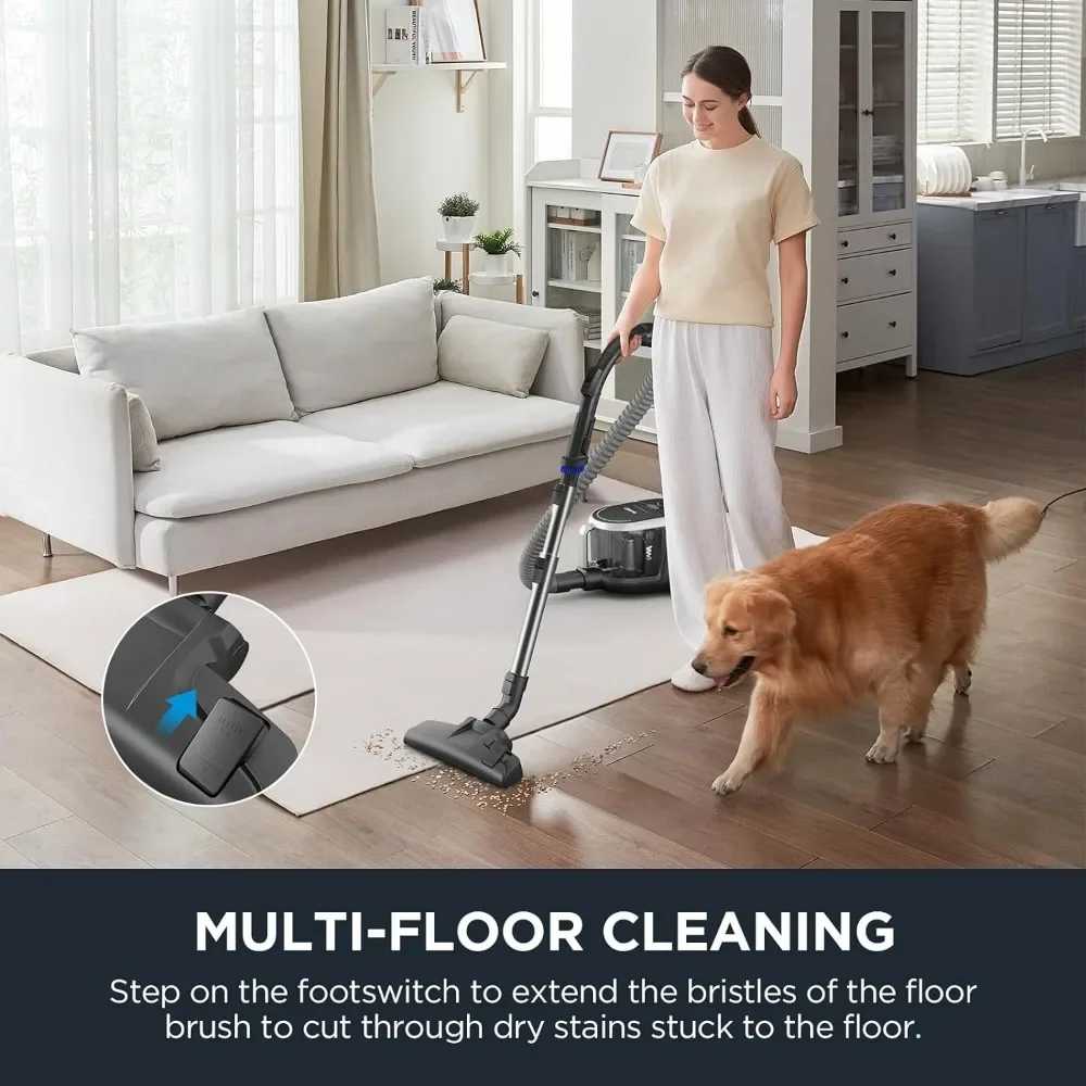 Bagless Canister Vacuum Cleaner, Lightweight Vac for Carpets and Hard Floors, Hepa Filter, Filtration Efficiency of up to 99.9%