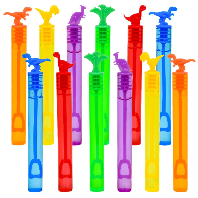 

12pcs Dinosaur Bubble Tube Soap Bottle Color Bubble Wand Tube Toys Wedding Gifts For Guests Kids Dino Birthday Party Decoration