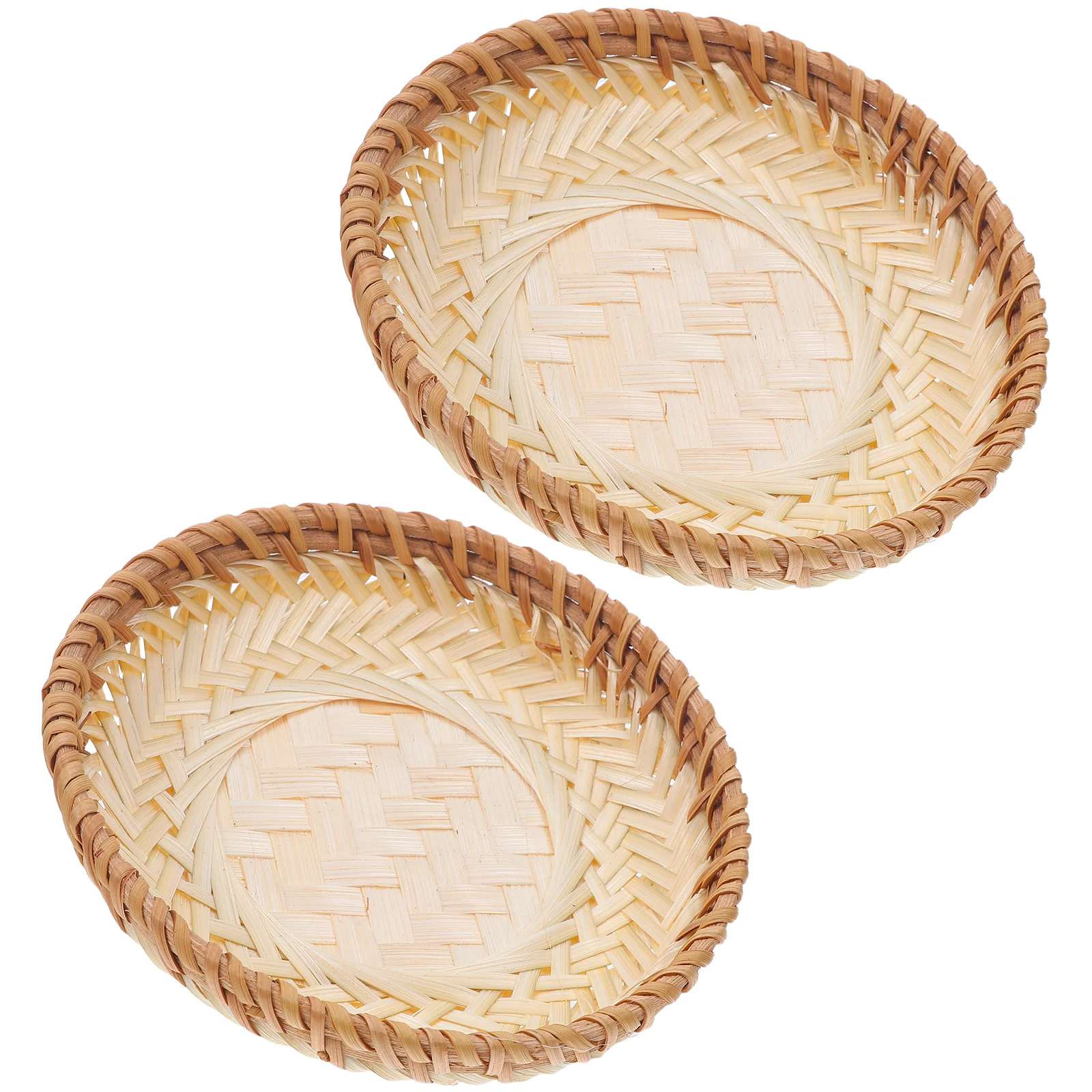 Cesta redonda de bambu para lanche, 2 peças, 5,89x0,98 polegadas, recipiente de armazenamento de alimentos, organizador de balcão de cozinha para pão, nozes e frutas