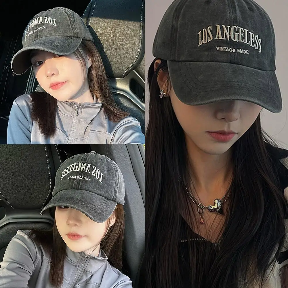 Embroidered Baseball Cap Washed Old Letter Embroidered Hat Baseball Women's Sports Hat Screen Men's Baseball Cap Out U1e0