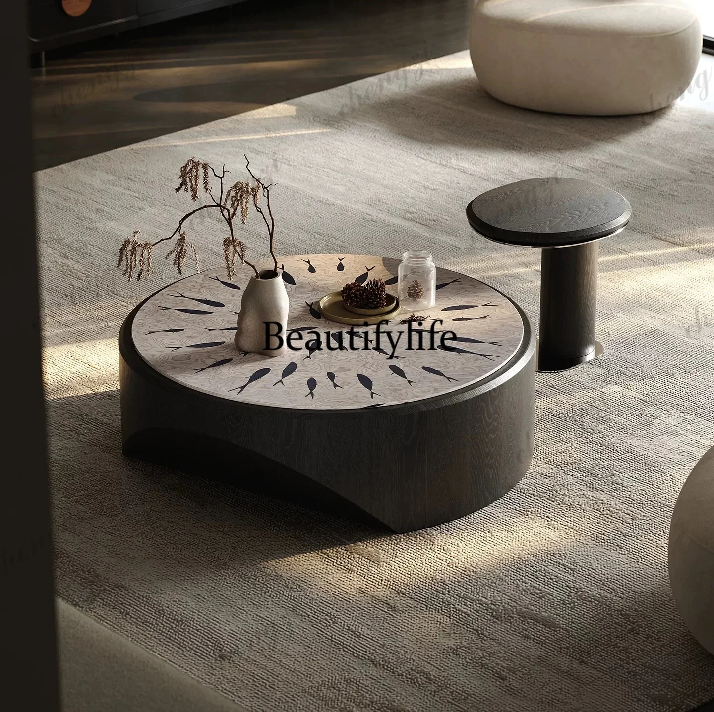 a55 Medieval style, coffee table combination, quiet wind, high-end sense of living room, small apartment for home use
