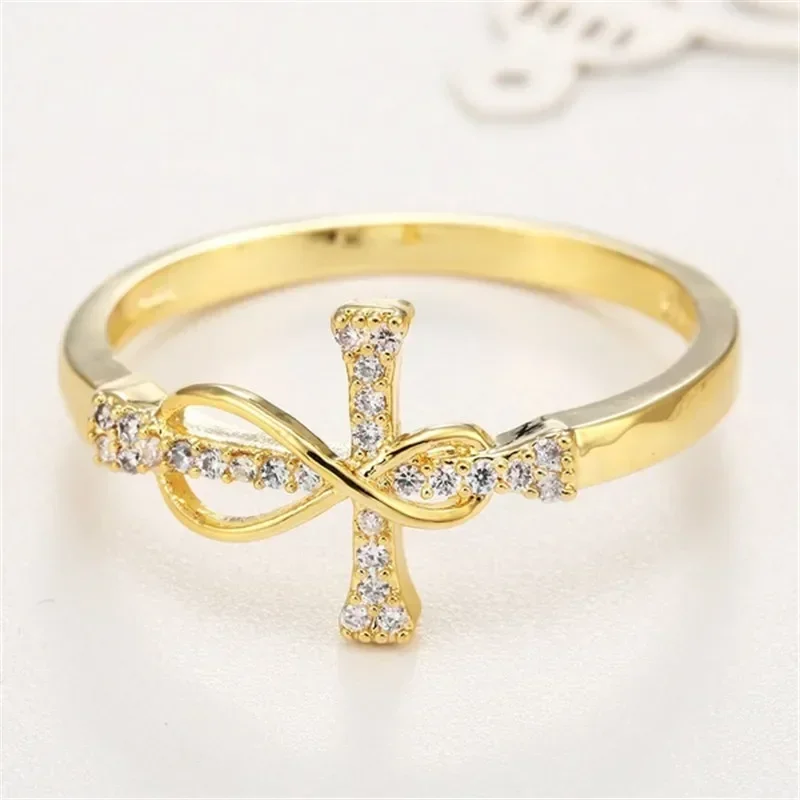 2023 New Jesus Cross for Women  Fashion Infinity Symbol CZ Zircon Finger Ring  Wedding Party Jewelry Gift Wholesale