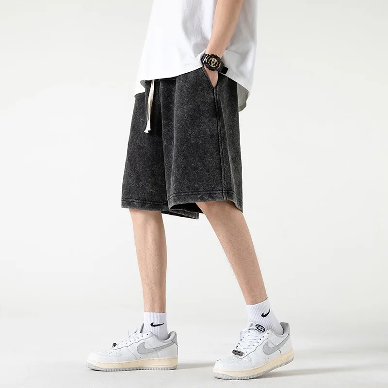 2024 Summer New Heavyweight American High Street Casual Loose Versatile Fashion Brand Men's Washed Shorts