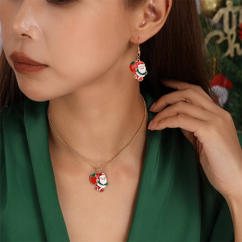 Mode Frohe Weihnachten Baum Schneemann Hirsch Baum Halskette Ohrringe Schmuck-Set für Frauen Mädchen Neujahr Festival Schmuck Geschenke – Detail 36