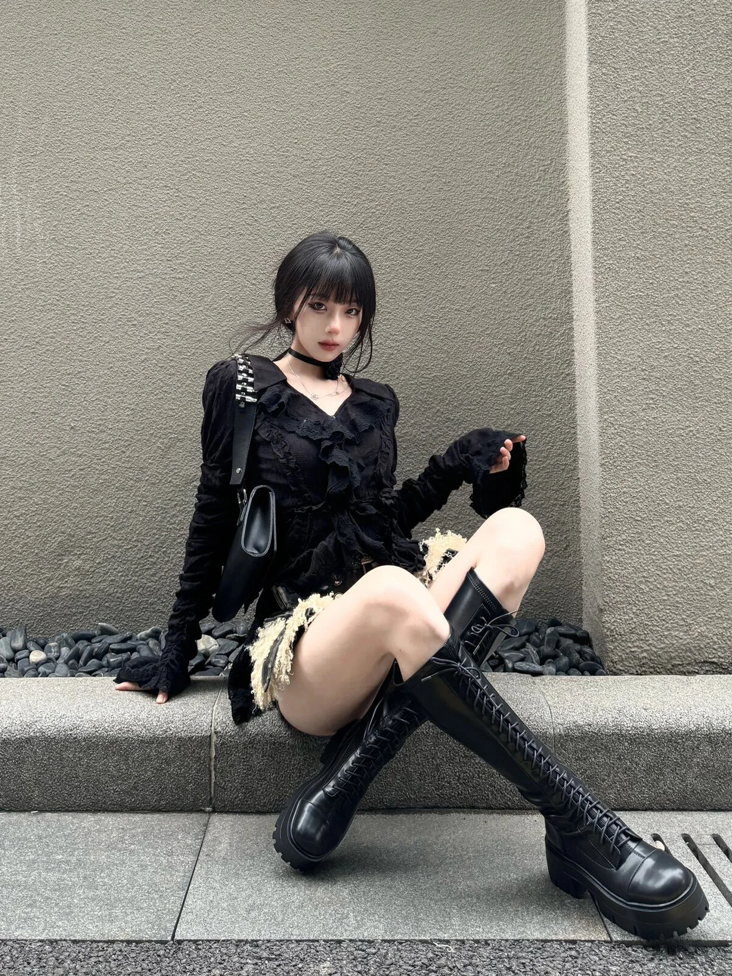 Ele Long Sve V-Ne ourlet à volants irt haut évasé plissé pour femme Design Sense Sve qui soulève la taille Pure Desire Spicy G...