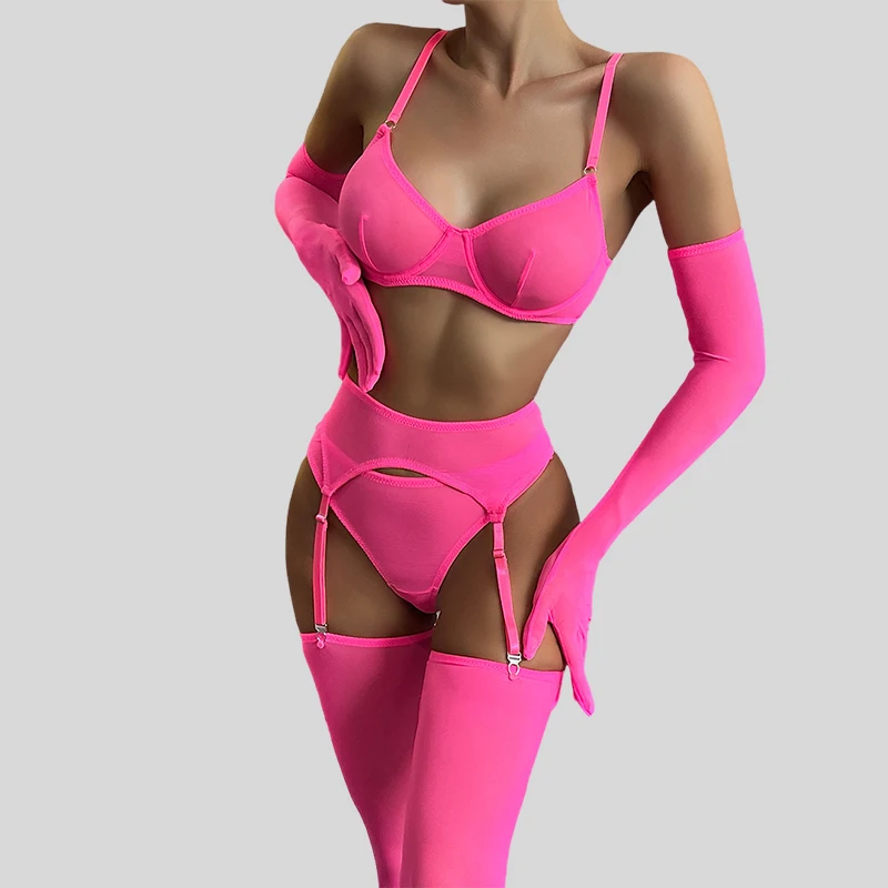 

Tornova Premium Lingerie Panty with Gloves Solid Color Patchwork Slim Backless Girl Interesting Seductive Seductive Underwearset